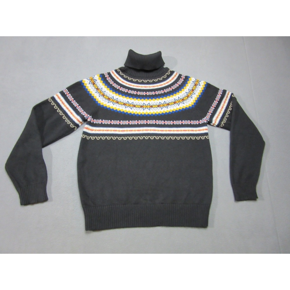 Pendleton Sweater Womens Medium Black Turtleneck Nordic Fair Isle Cotton Knit